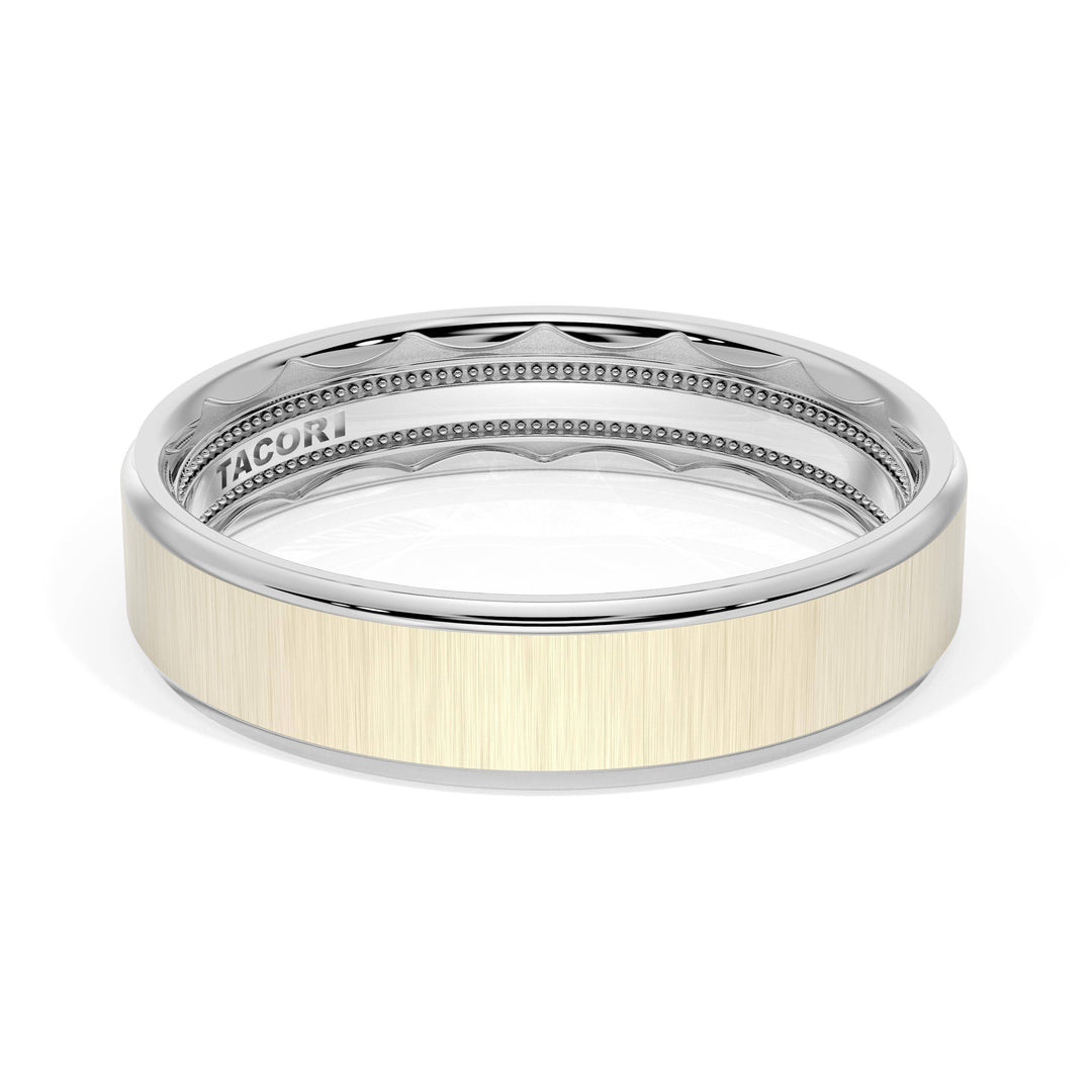 Flat Satin Finish Wedding Band in Platinum & 18kt Yellow Gold