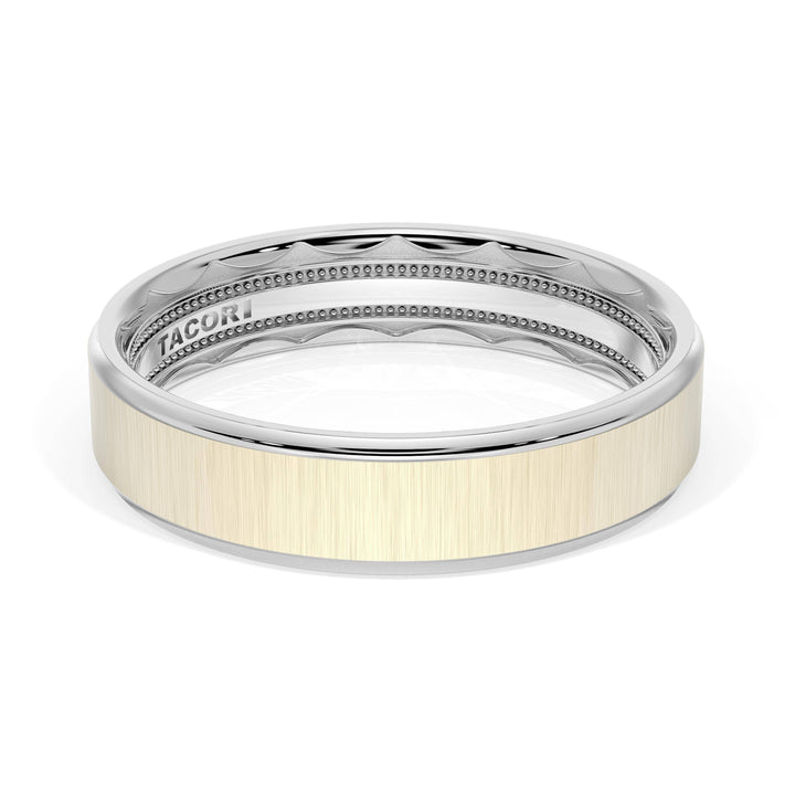 Flat Satin Finish Wedding Band in Platinum & 18kt Yellow Gold