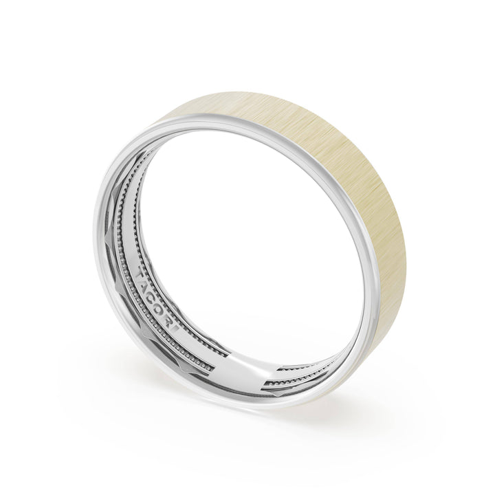 Flat Satin Finish Wedding Band in Platinum & 18kt Yellow Gold