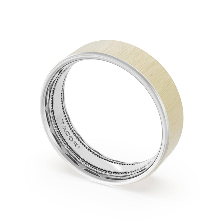 Flat Satin Finish Wedding Band in Platinum & 18kt Yellow Gold
