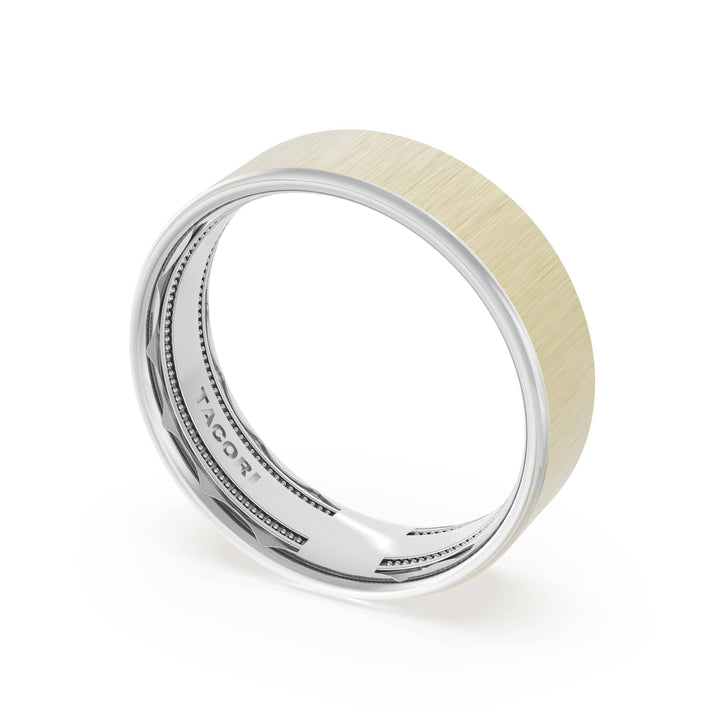 Flat Satin Finish Wedding Band in Platinum & 18kt Yellow Gold