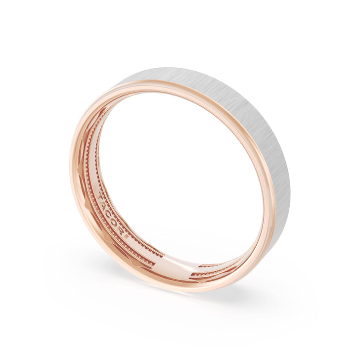 Flat Satin Finish Wedding Band in 18kt Rose Gold & Platinum