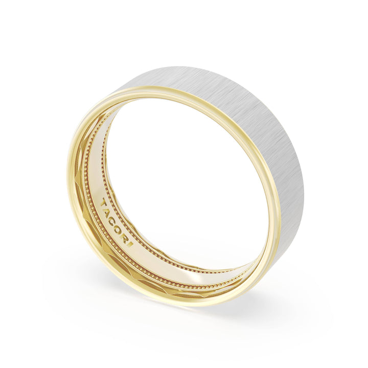 Flat Satin Finish Wedding Band in 18kt Yellow Gold & Platinum