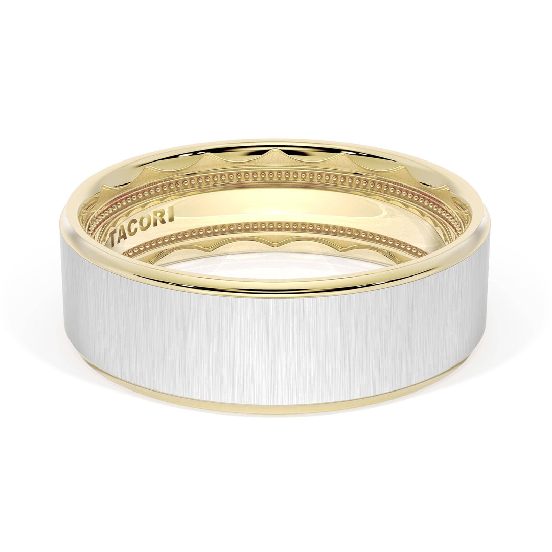 Flat Satin Finish Wedding Band in 18kt Yellow Gold & Platinum