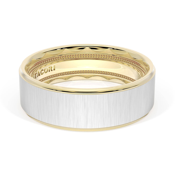 Flat Satin Finish Wedding Band in 18kt Yellow Gold & Platinum