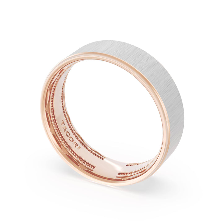 Flat Satin Finish Wedding Band in 18kt Rose Gold & Platinum