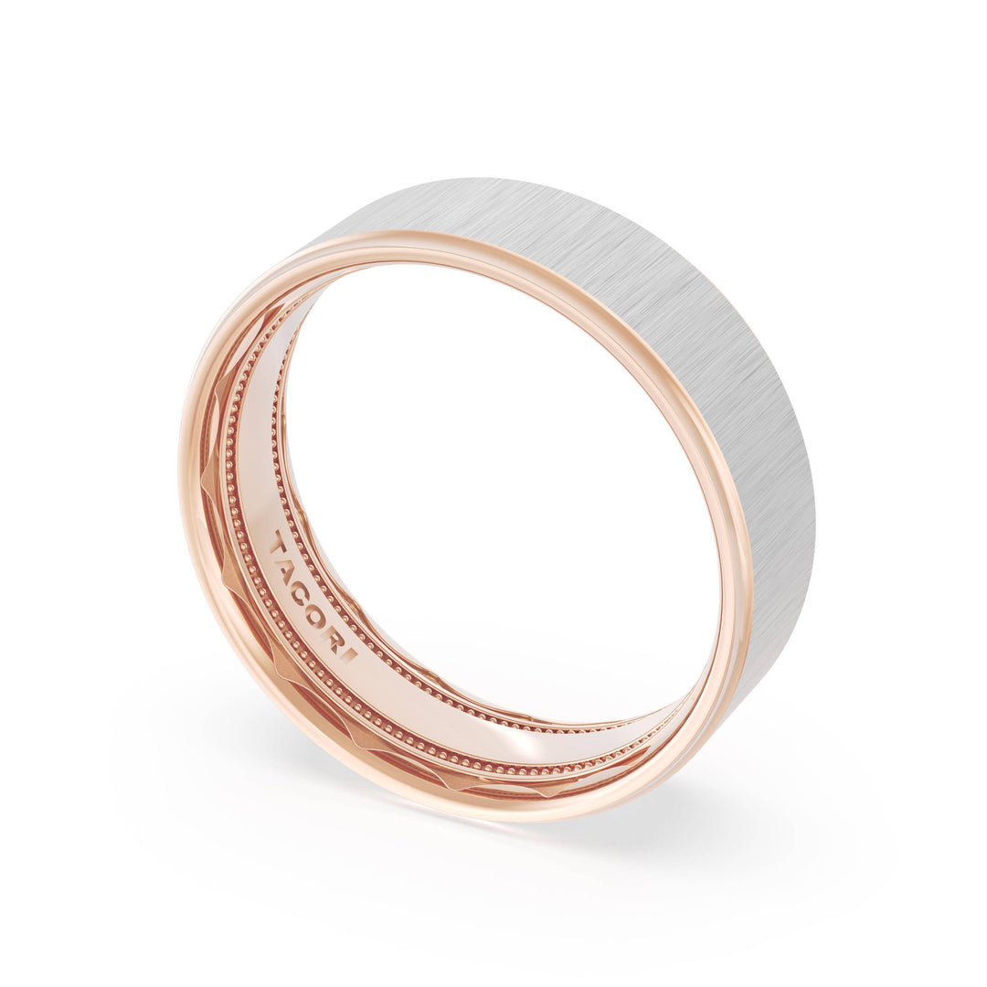 Flat Satin Finish Wedding Band in 18kt Rose Gold & Platinum