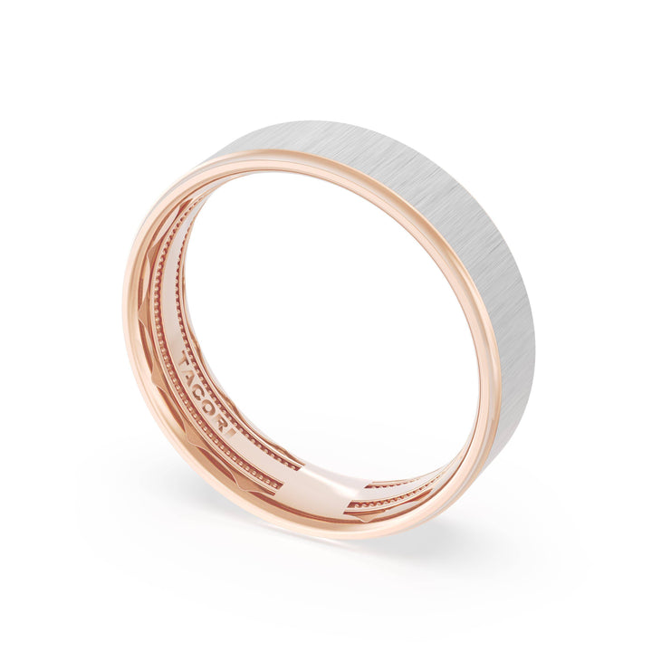 Flat Satin Finish Wedding Band in 18kt Rose Gold & Platinum