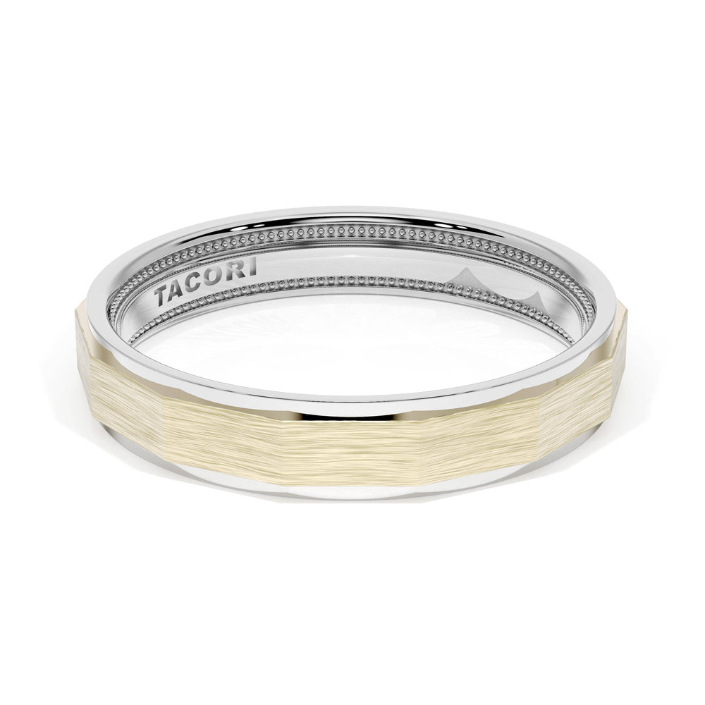 Brush Finish Faceted Wedding Band in 18kt White Gold & 18kt Yellow Gold