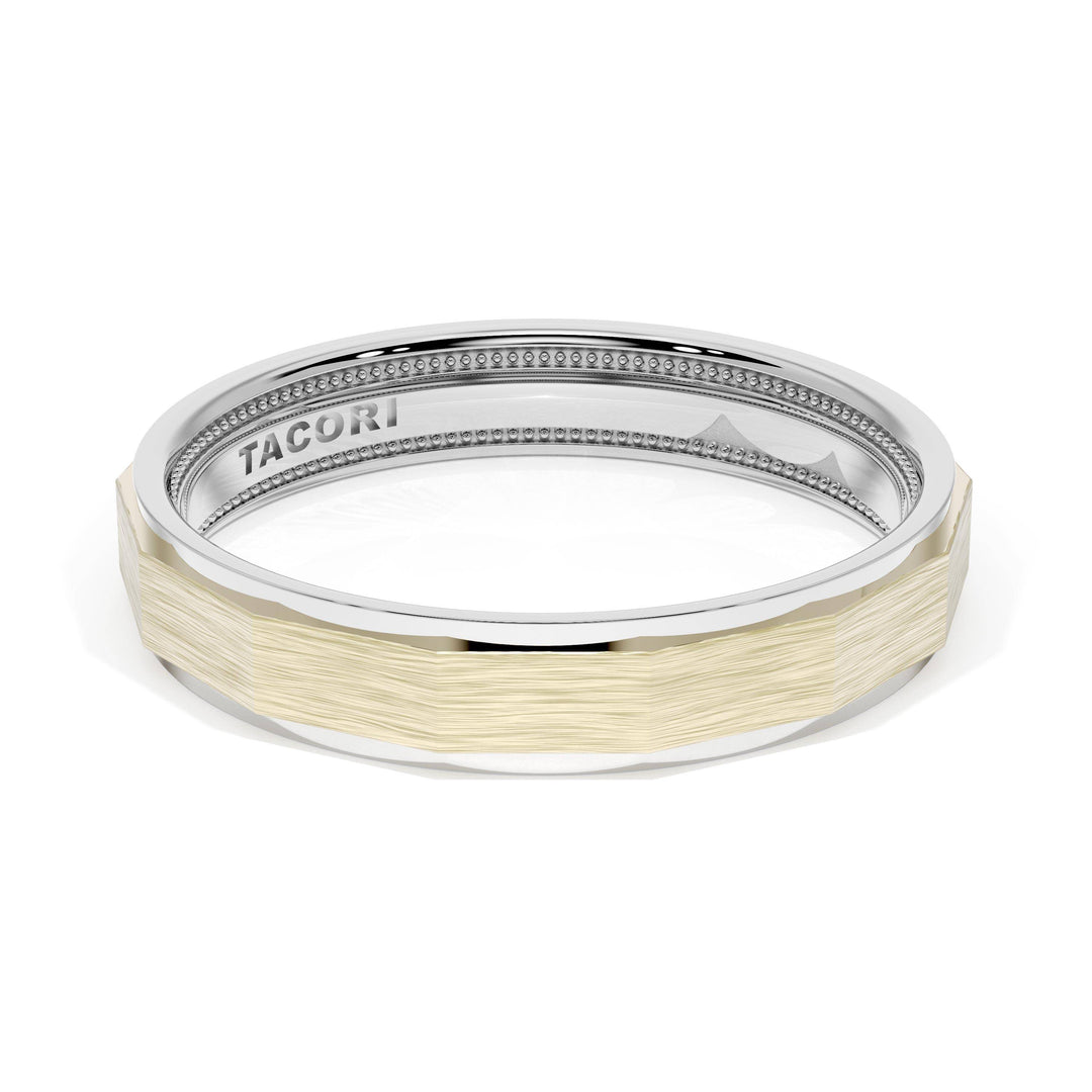 Brush Finish Faceted Wedding Band in 18kt White Gold & 18kt Yellow Gold