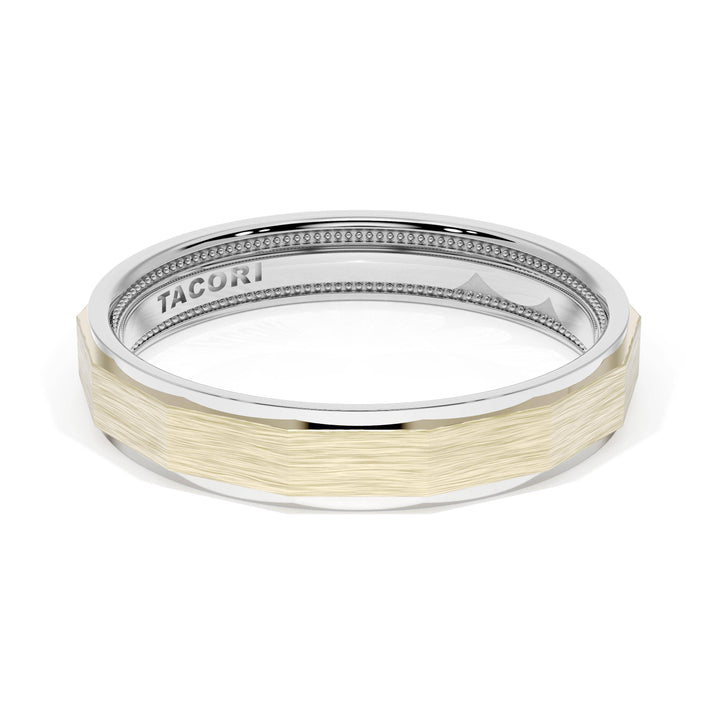 Brush Finish Faceted Wedding Band in 18kt White Gold & 18kt Yellow Gold