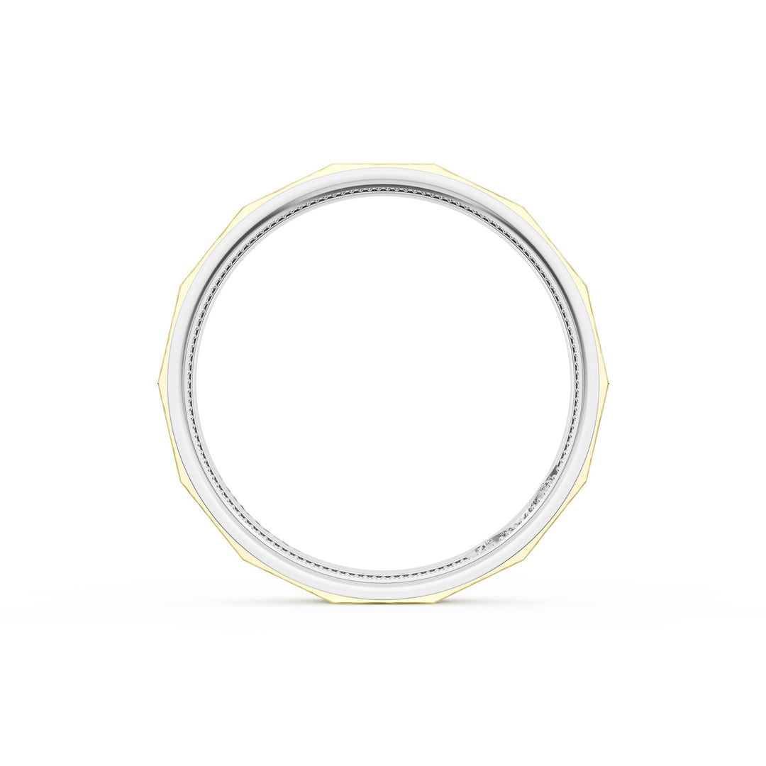 Brush Finish Faceted Wedding Band in 18kt White Gold & 18kt Yellow Gold