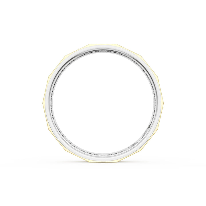 Brush Finish Faceted Wedding Band in 18kt White Gold & 18kt Yellow Gold