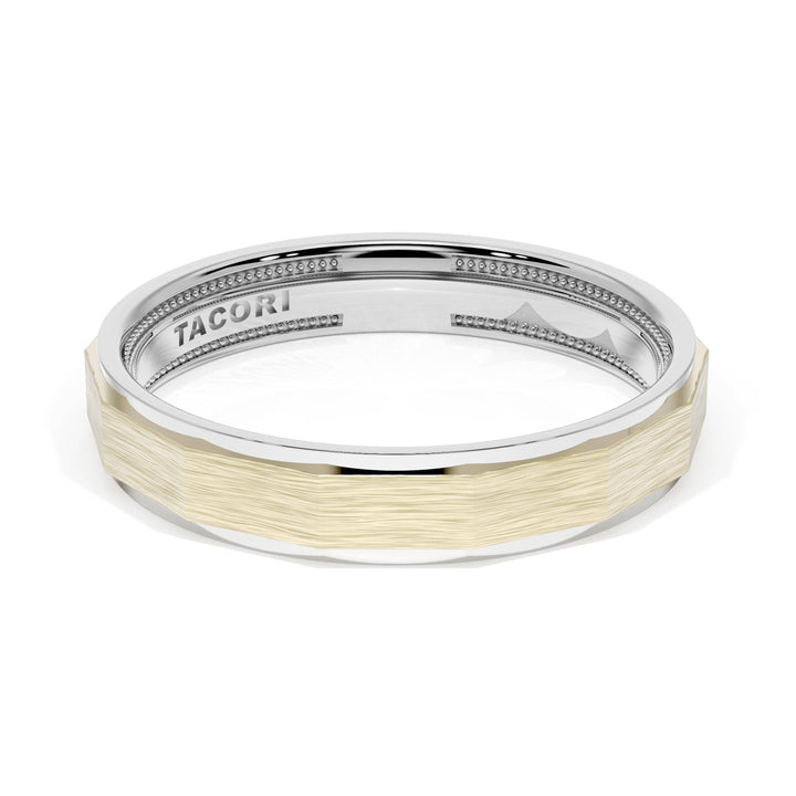 Brush Finish Faceted Wedding Band in 18kt White Gold & 18kt Yellow Gold