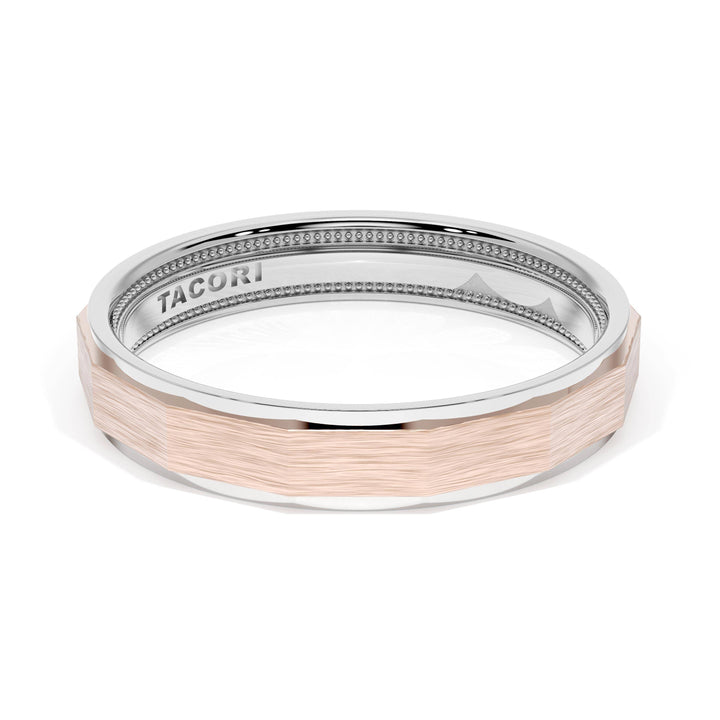 Brush Finish Faceted Wedding Band in 18kt White Gold & 18kt Rose Gold