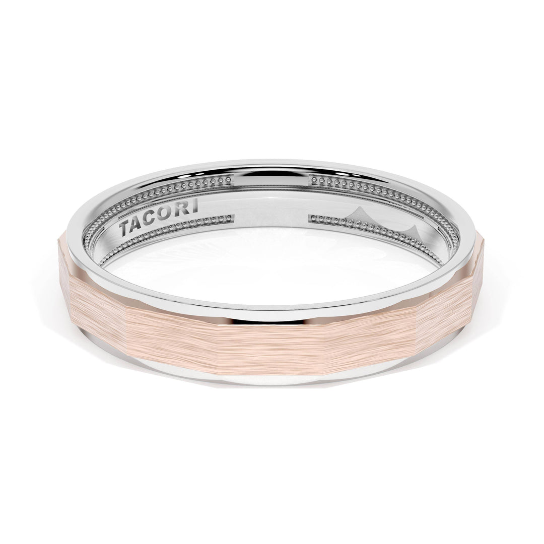 Brush Finish Faceted Wedding Band in 18kt White Gold & 18kt Rose Gold