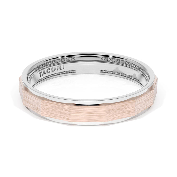 Brush Finish Faceted Wedding Band in 18kt White Gold & 18kt Rose Gold
