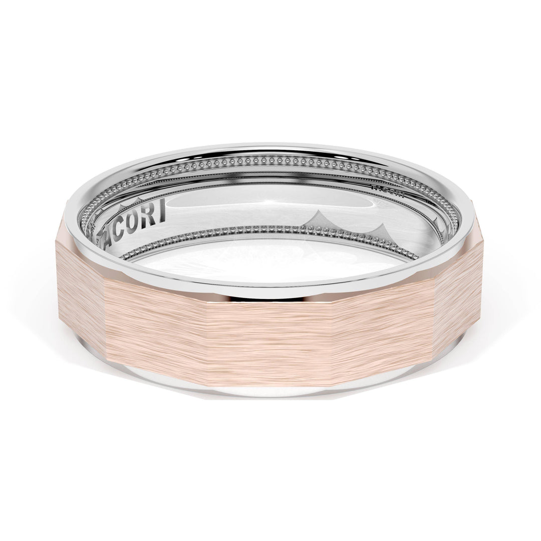Brush Finish Faceted Wedding Band in 18kt White Gold & 18kt Rose Gold