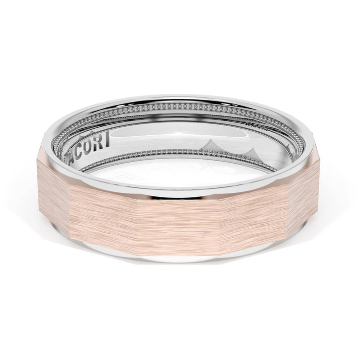 Brush Finish Faceted Wedding Band in 18kt White Gold & 18kt Rose Gold