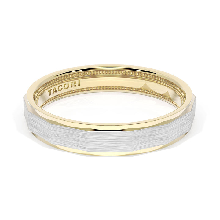 Brush Finish Faceted Wedding Band in 18kt Yellow Gold & 18kt White Gold