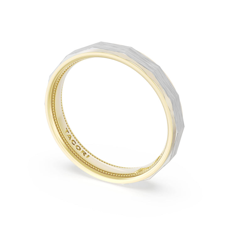 Brush Finish Faceted Wedding Band in 18kt Yellow Gold & 18kt White Gold