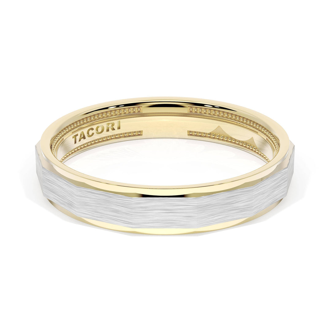 Brush Finish Faceted Wedding Band in 18kt Yellow Gold & 18kt White Gold