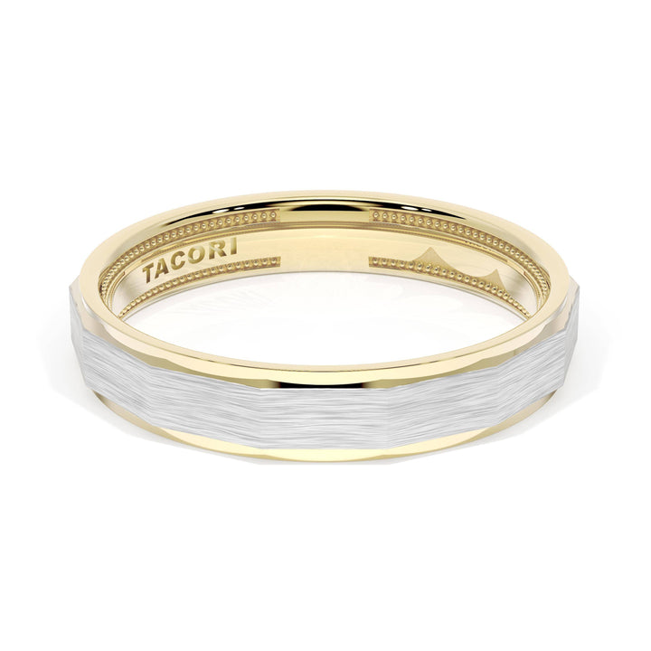 Brush Finish Faceted Wedding Band in 18kt Yellow Gold & 18kt White Gold