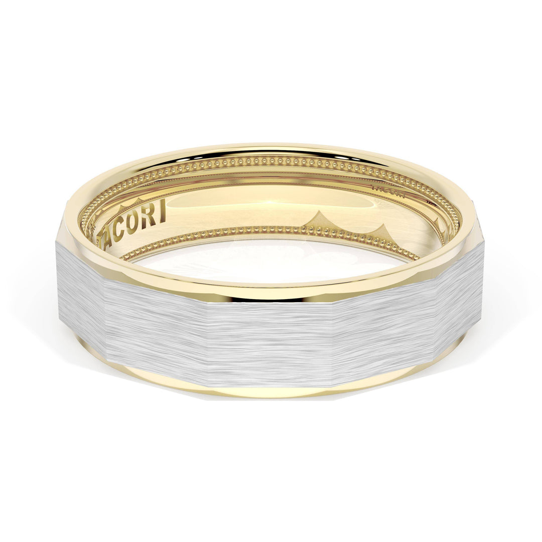 Brush Finish Faceted Wedding Band in 18kt Yellow Gold & 18kt White Gold