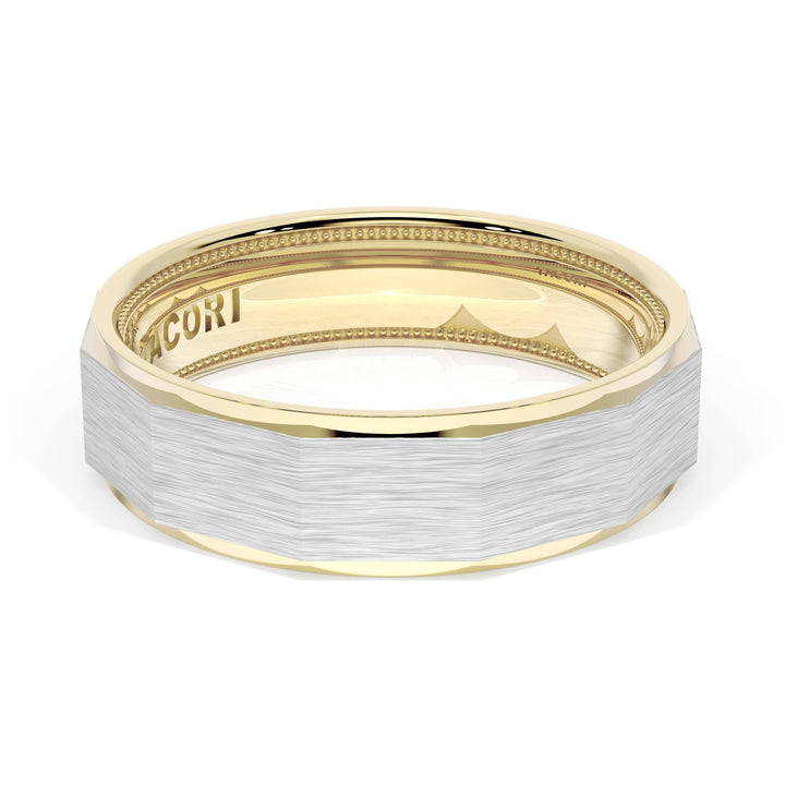 Brush Finish Faceted Wedding Band in 18kt Yellow Gold & 18kt White Gold