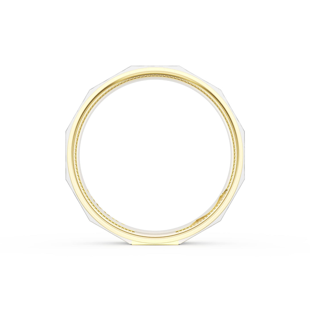 Brush Finish Faceted Wedding Band in 18kt Yellow Gold & 18kt White Gold
