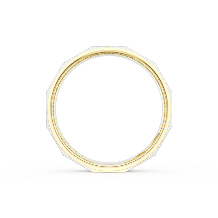Brush Finish Faceted Wedding Band in 18kt Yellow Gold & 18kt White Gold