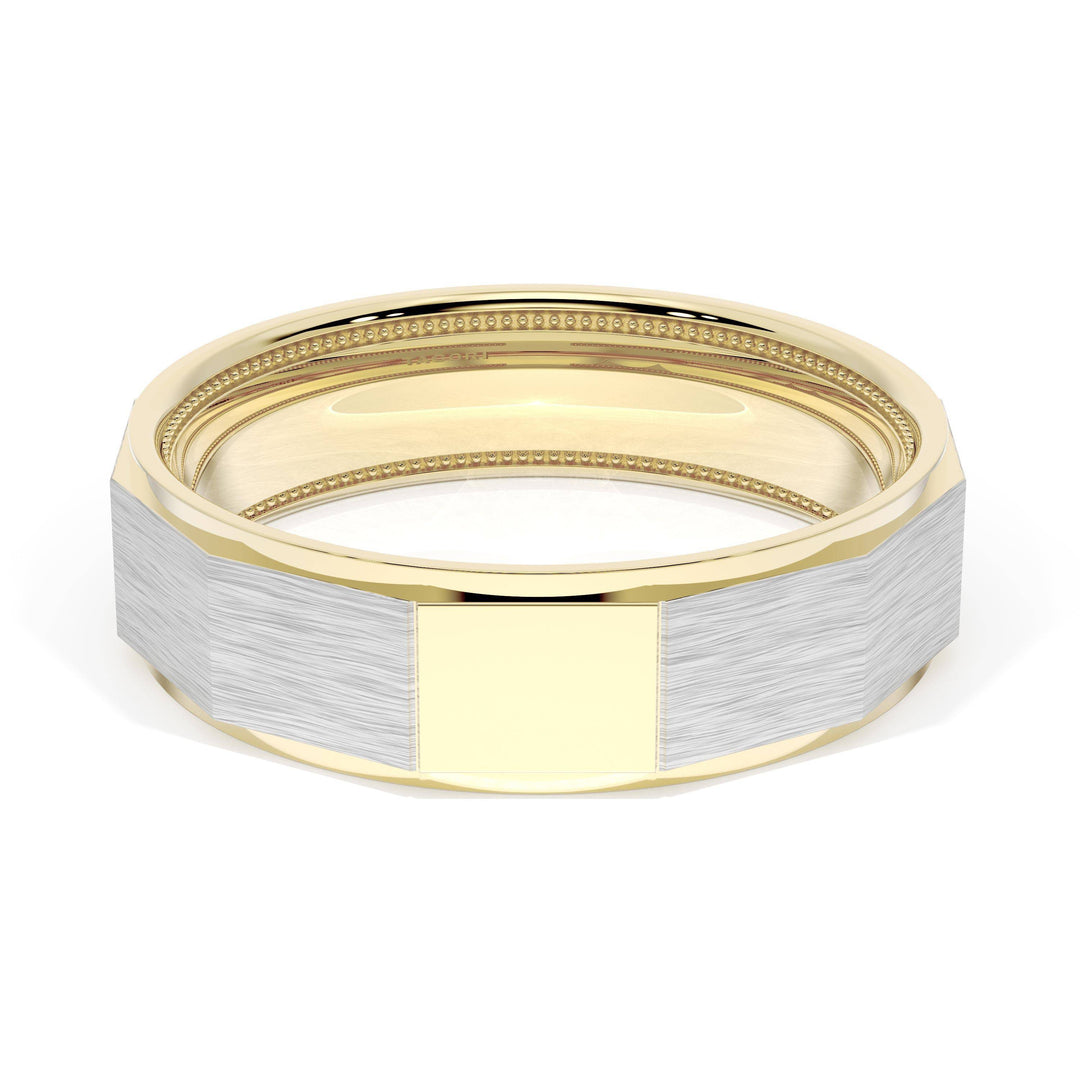 Brush Finish Faceted Wedding Band in 18kt Yellow Gold & 18kt White Gold