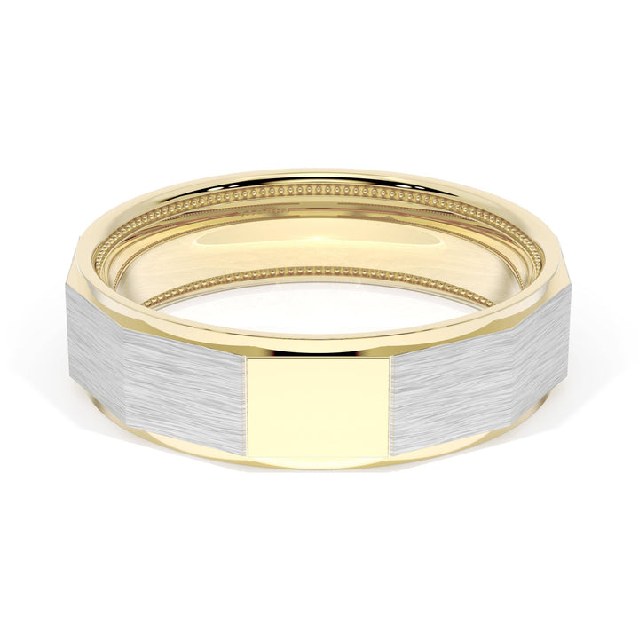 Brush Finish Faceted Wedding Band in 18kt Yellow Gold & 18kt White Gold
