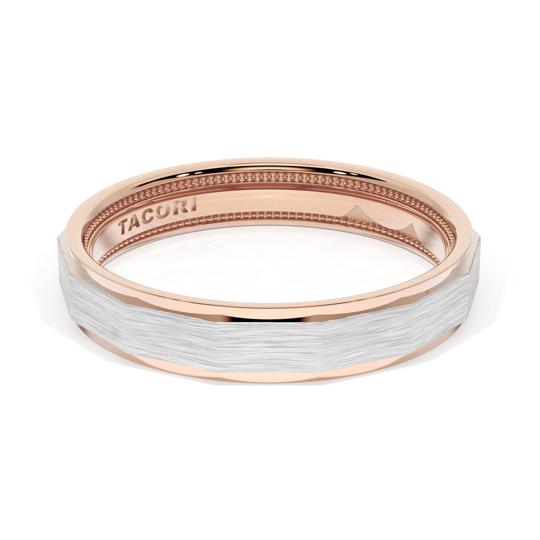 Brush Finish Faceted Wedding Band in 18kt Rose Gold & 18kt White Gold