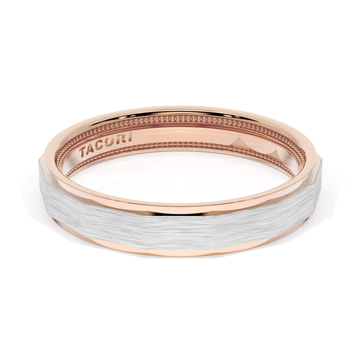 Brush Finish Faceted Wedding Band in 18kt Rose Gold & 18kt White Gold