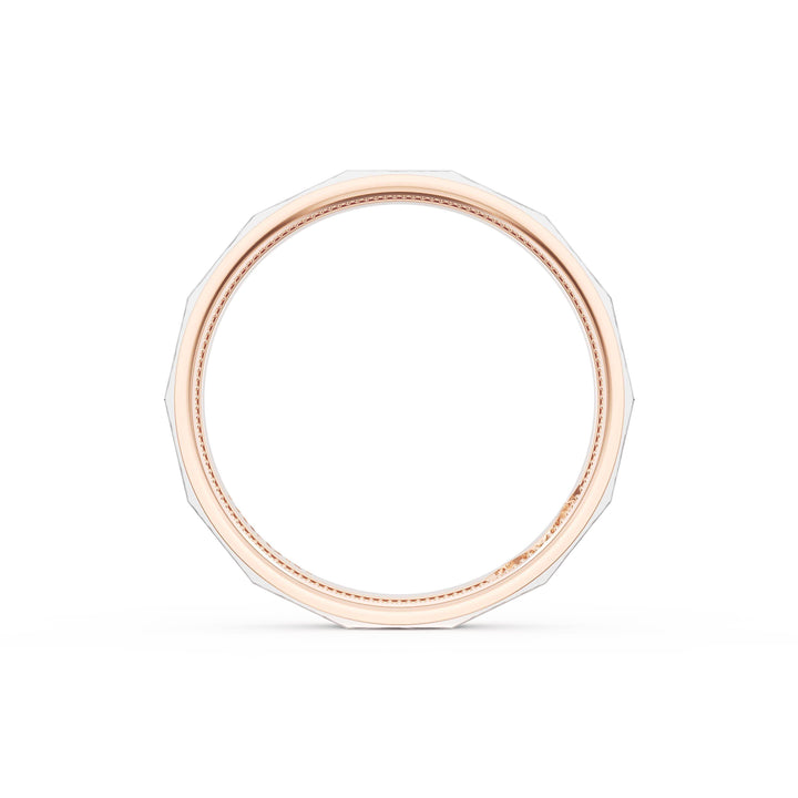 Brush Finish Faceted Wedding Band in 18kt Rose Gold & 18kt White Gold