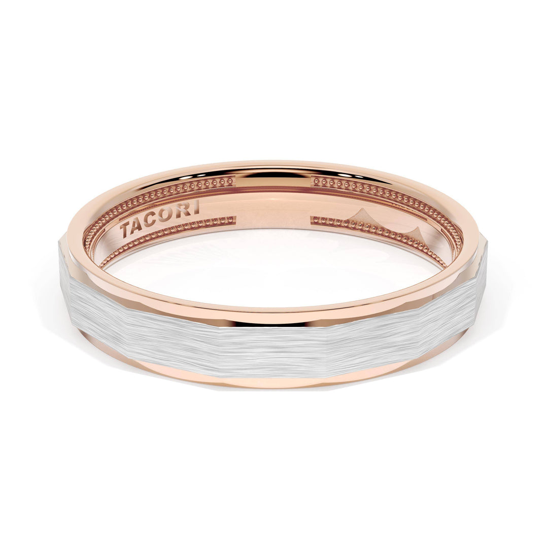 Brush Finish Faceted Wedding Band in 18kt Rose Gold & 18kt White Gold