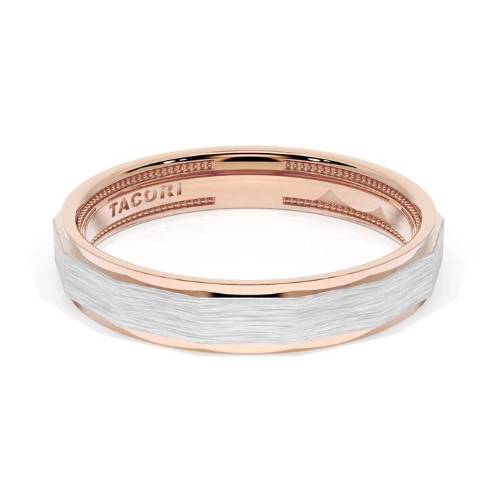 Brush Finish Faceted Wedding Band in 18kt Rose Gold & 18kt White Gold