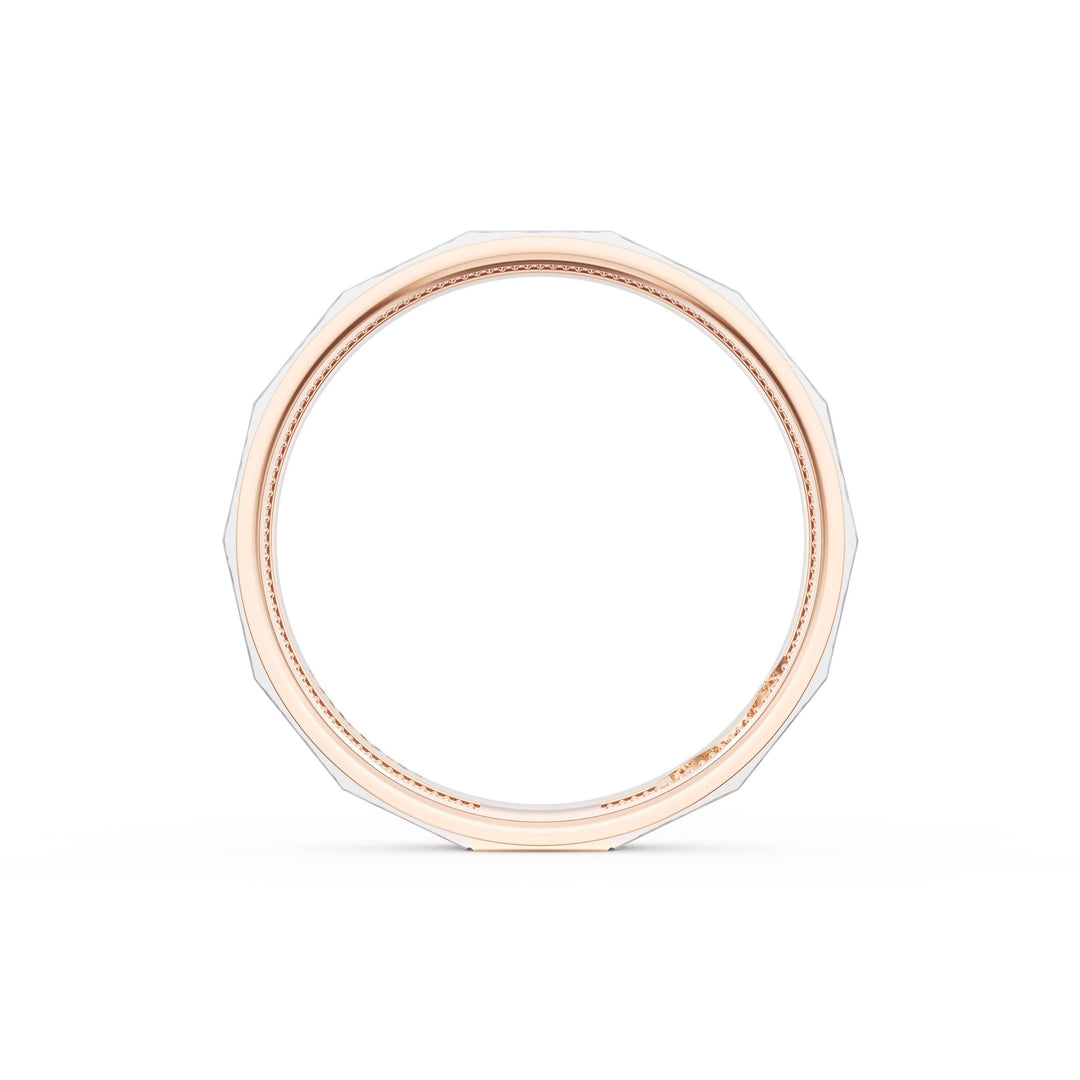 Brush Finish Faceted Wedding Band in 18kt Rose Gold & 18kt White Gold