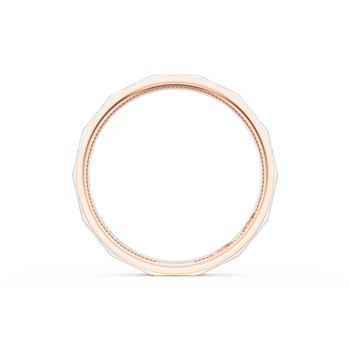 Brush Finish Faceted Wedding Band in 18kt Rose Gold & 18kt White Gold