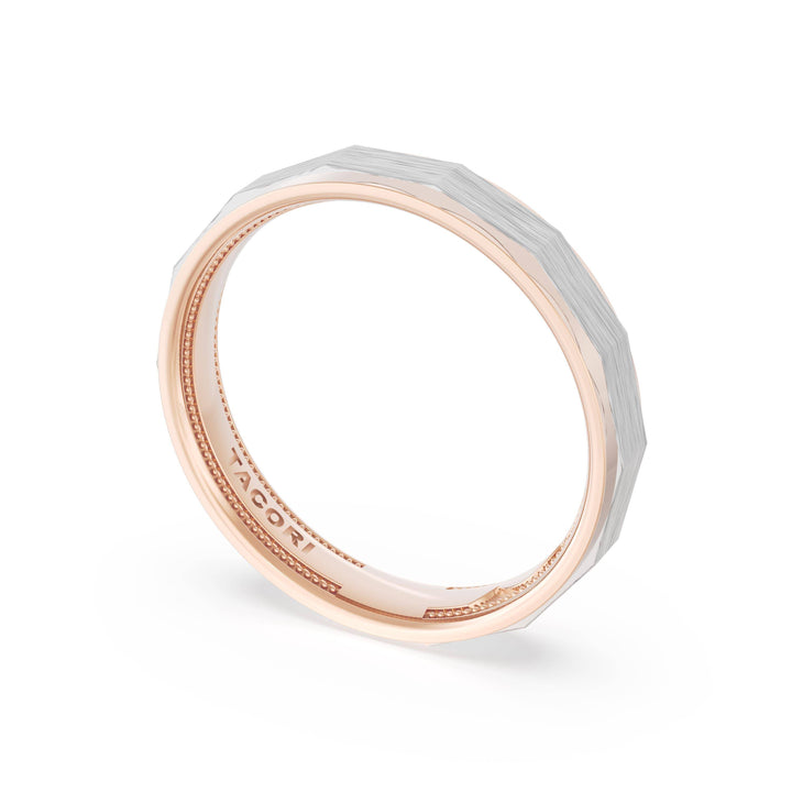 Brush Finish Faceted Wedding Band in 18kt Rose Gold & 18kt White Gold
