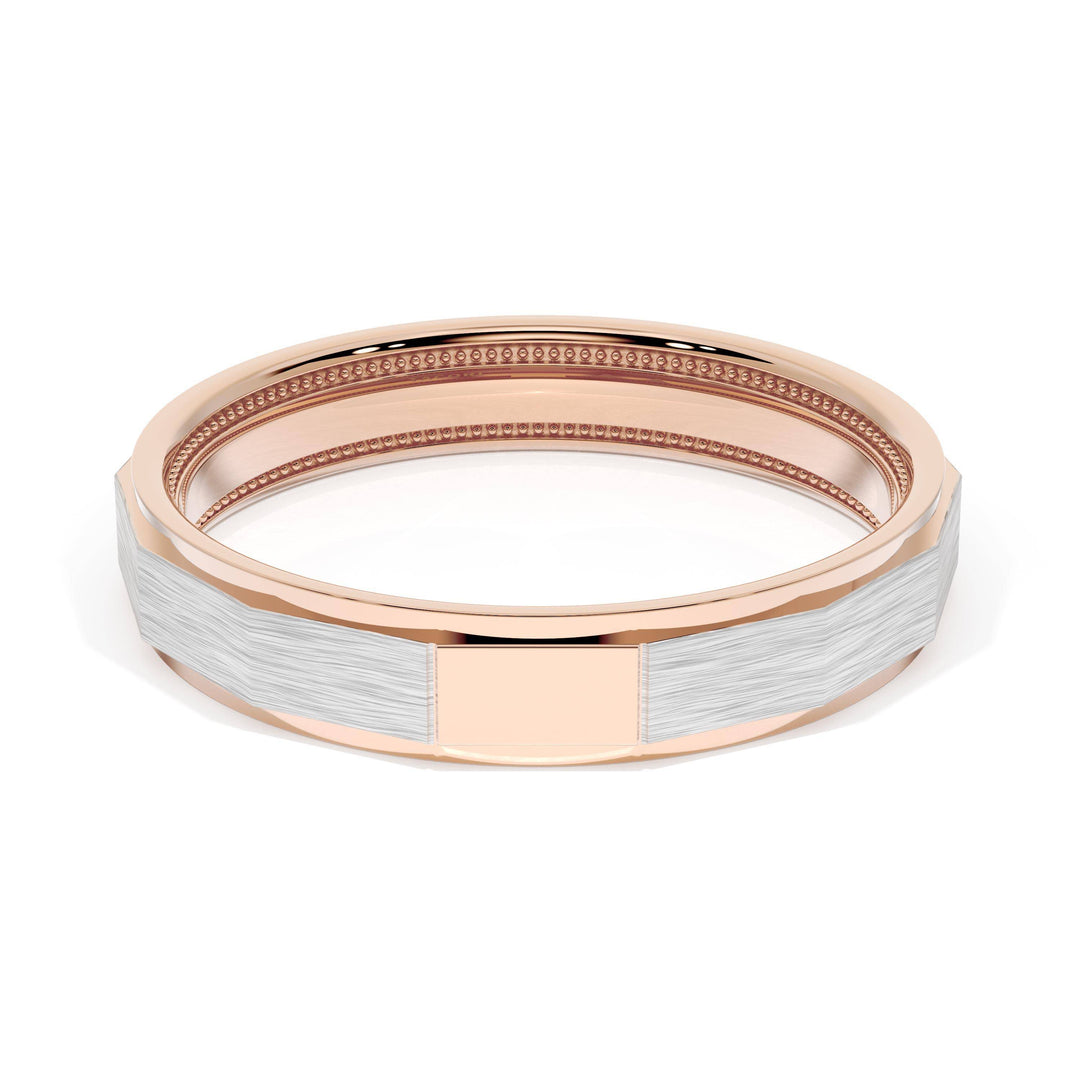 Brush Finish Faceted Wedding Band in 18kt Rose Gold & 18kt White Gold