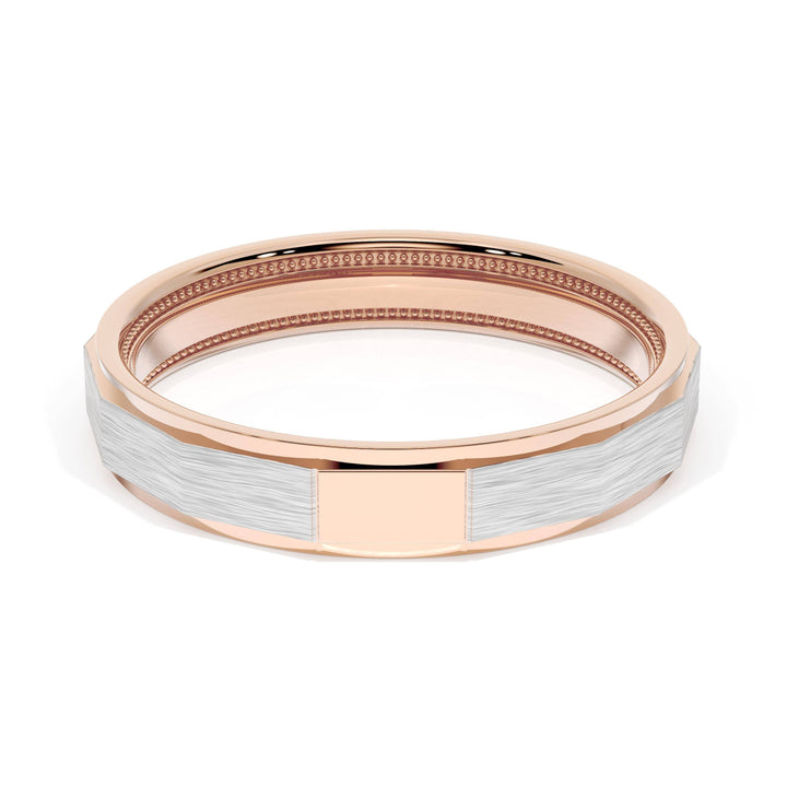 Brush Finish Faceted Wedding Band in 18kt Rose Gold & 18kt White Gold