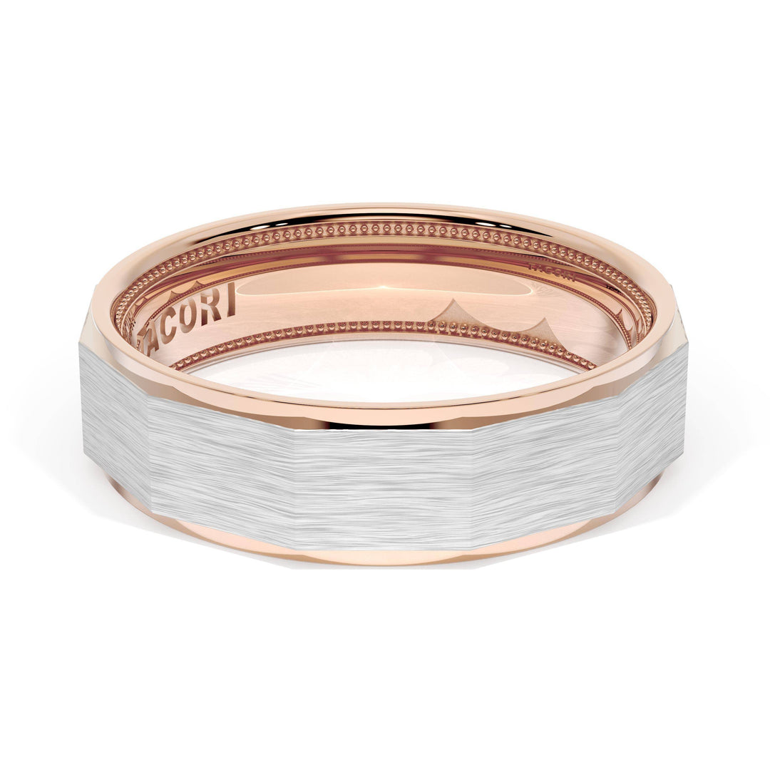 Brush Finish Faceted Wedding Band in 18kt Rose Gold & 18kt White Gold