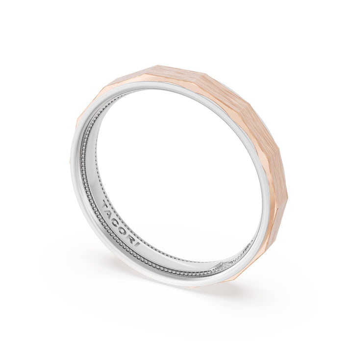 Brush Finish Faceted Wedding Band in Platinum & 18kt Rose Gold