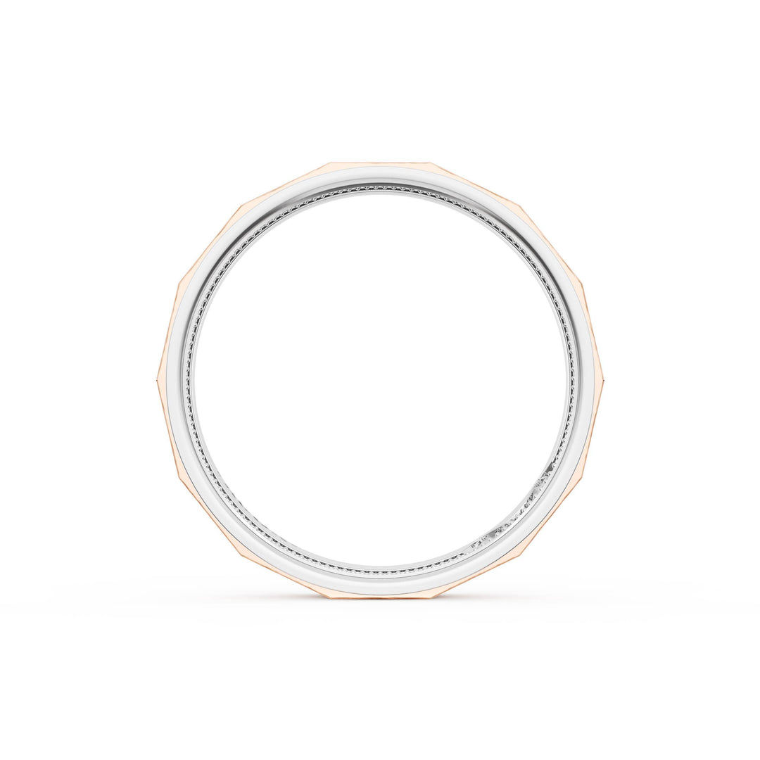 Brush Finish Faceted Wedding Band in Platinum & 18kt Rose Gold