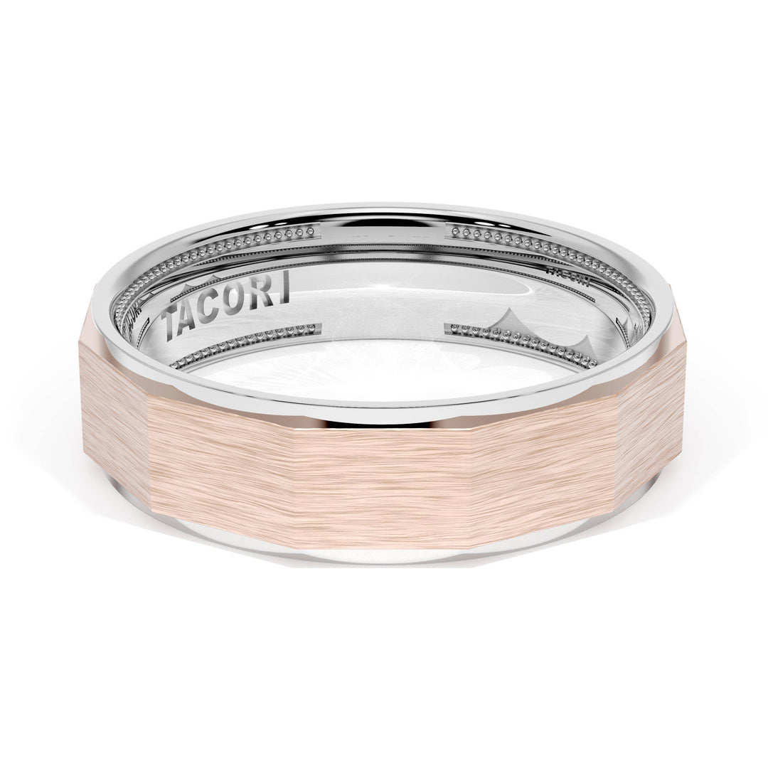 Brush Finish Faceted Wedding Band in Platinum & 18kt Rose Gold
