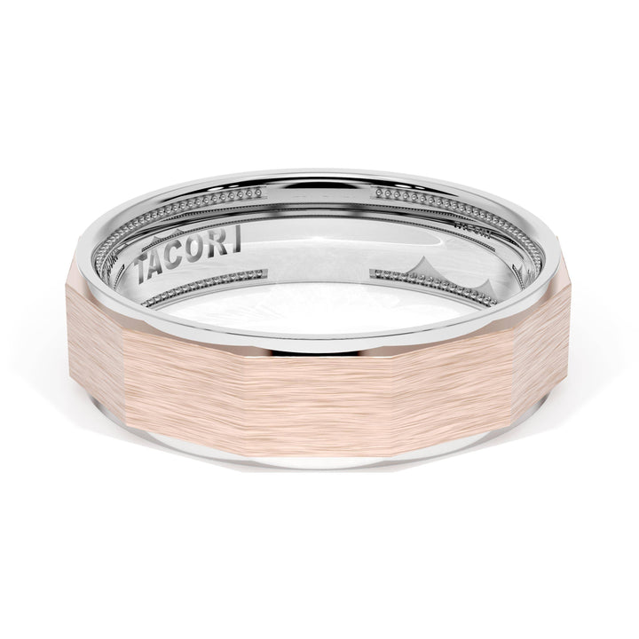 Brush Finish Faceted Wedding Band in Platinum & 18kt Rose Gold
