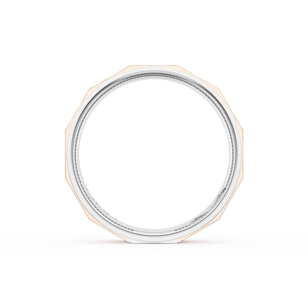Brush Finish Faceted Wedding Band in Platinum & 18kt Rose Gold