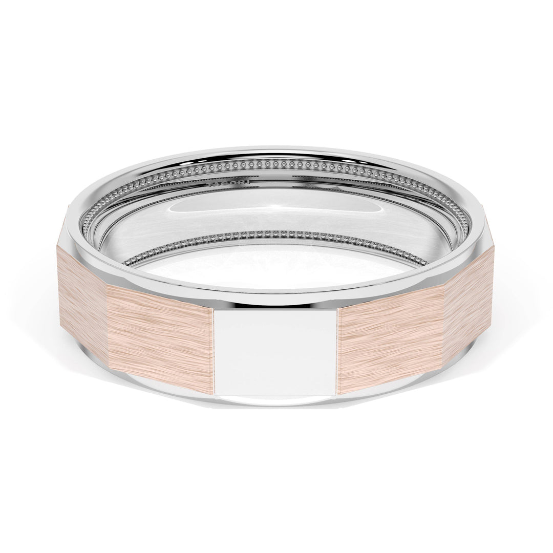 Brush Finish Faceted Wedding Band in Platinum & 18kt Rose Gold